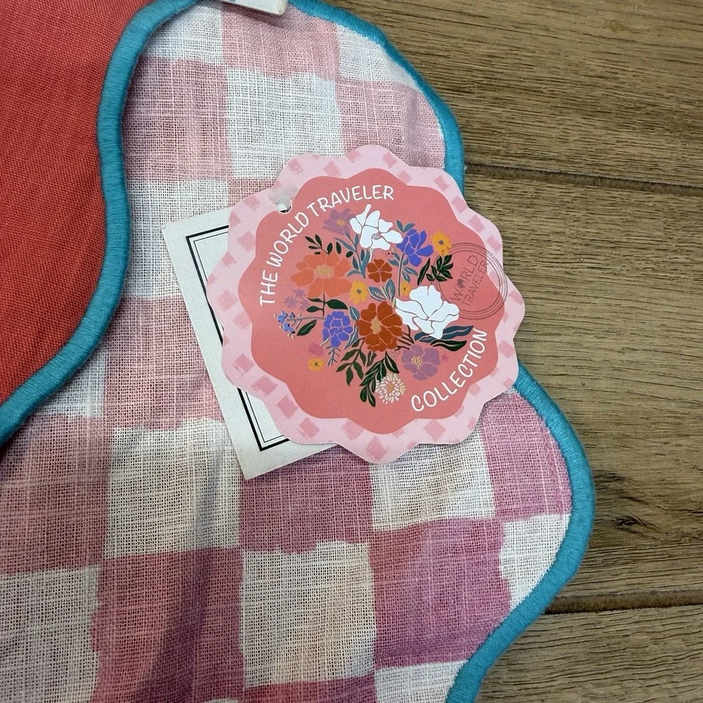 Luzoh Collective Placemat Napkin Set Linen Pink Gingham Boho Chic Portugal
